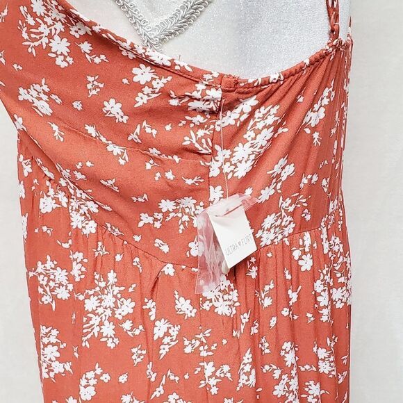 ULTRA Flirt Boho Orange White Floral Tiered Spaghetti Strap Mini Dress Small - Picture 7 of 12